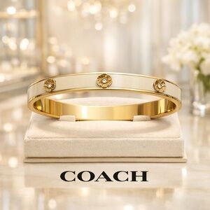 🌸COACH Gold and Cream Floral Enamel Bracelet NWT